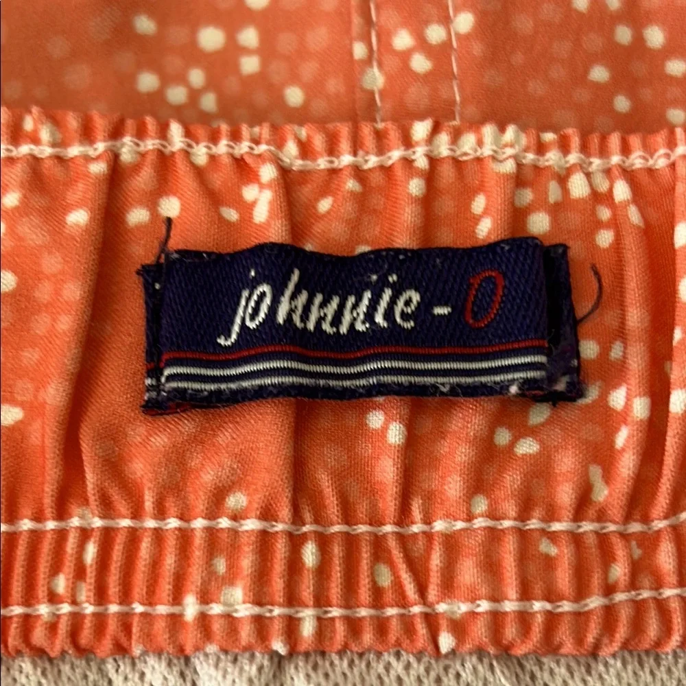 Johnnie-O Men’s Medium Swim Trunks Orange White Coral Sand-dollar Pattern